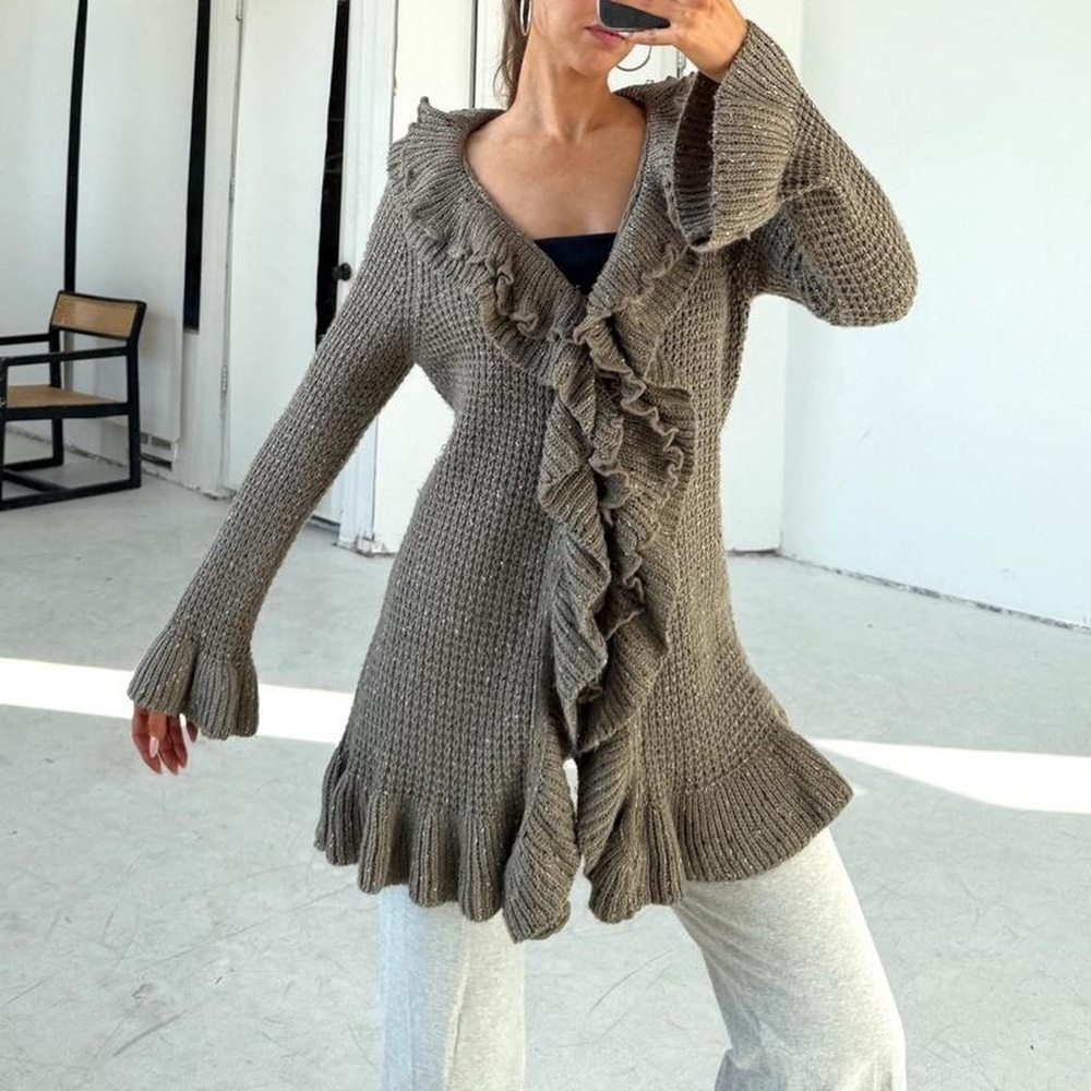Y2K Ruffle Duster Cardigan Sweater